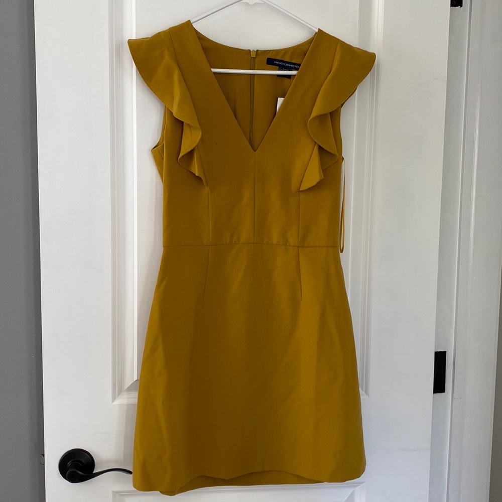 French Connection Mustard Flare Sleeve Mini Dress